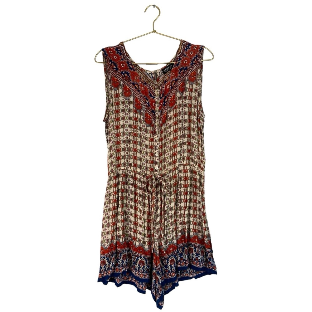 Natura Portugal Women's Boho Romper Peasant Geometric Cream‎ Size M WP135